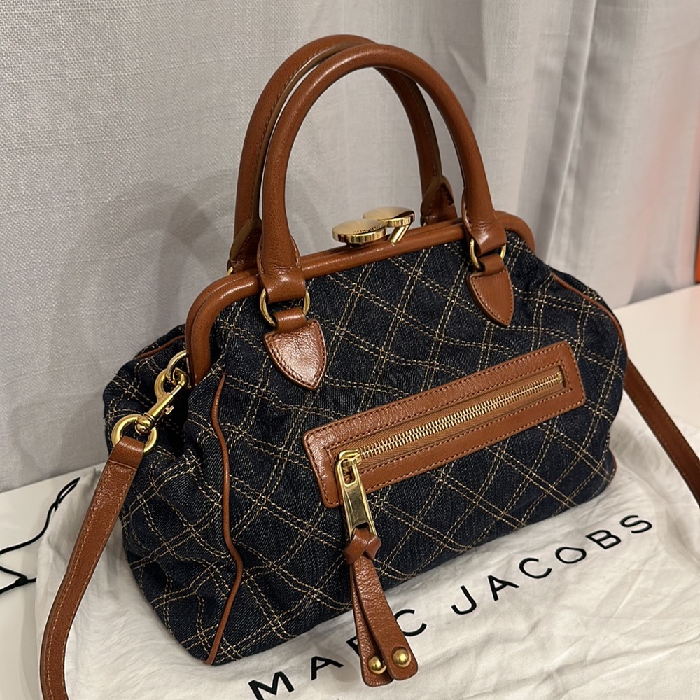 Rare Marc Jacobs mini stam in denim with gold hardware